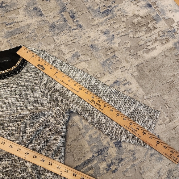 NWT Chetta B Metallic Grey Embellished Neckline Tweed Shift Dress Sz 16W Stretch - Picture 6 of 17